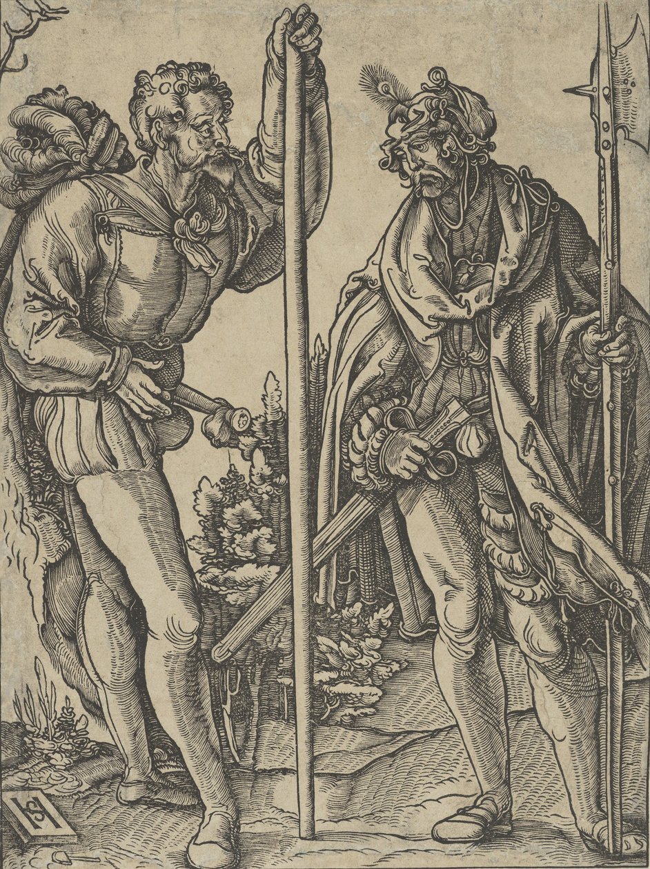 Dois soldados conversando com lança e alabarda, ca. 1515. de Hans Schäufelein the Elder