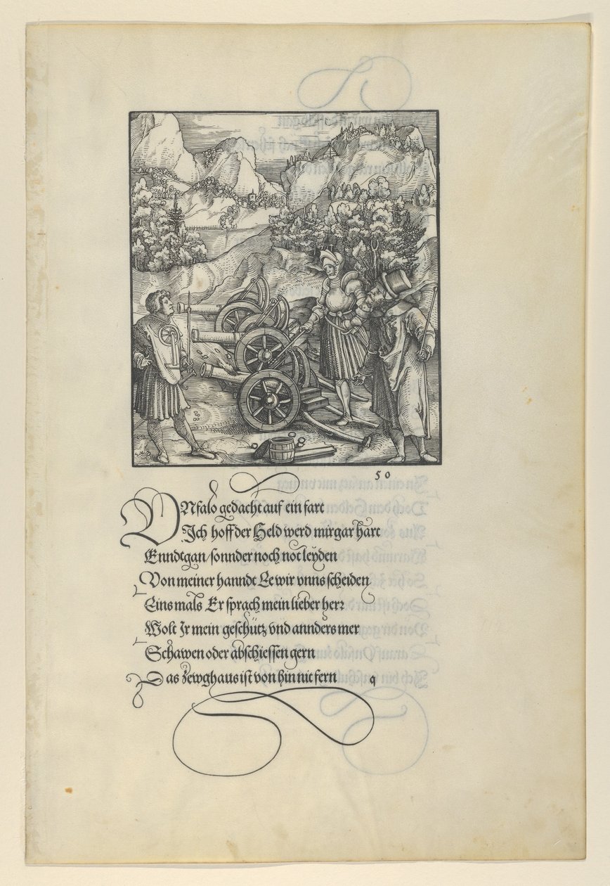 Unfalo Colocando em Perigo Theuerdanck, Causando a Explosão de Três Canhões, de Theuerdan..., 1517. de Hans Schäufelein the Elder