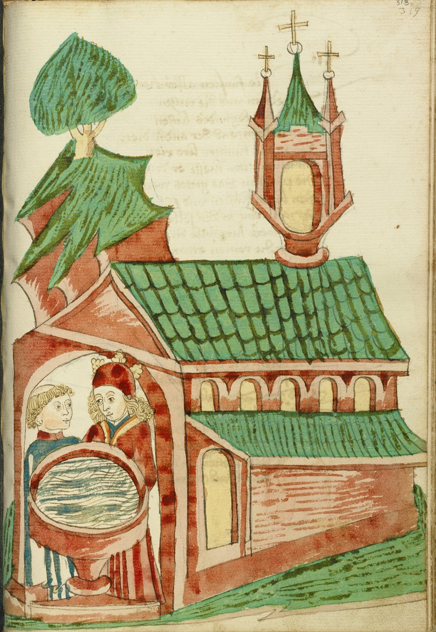 Josafá e um sacerdote junto a uma pia batismal de igreja de Hans Schilling