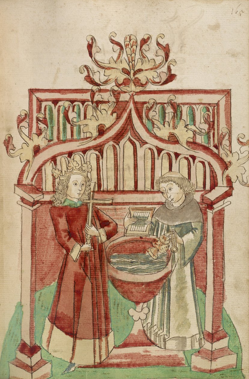Josafá diante da pia batismal com um clérigo de tonsura de Hans Schilling