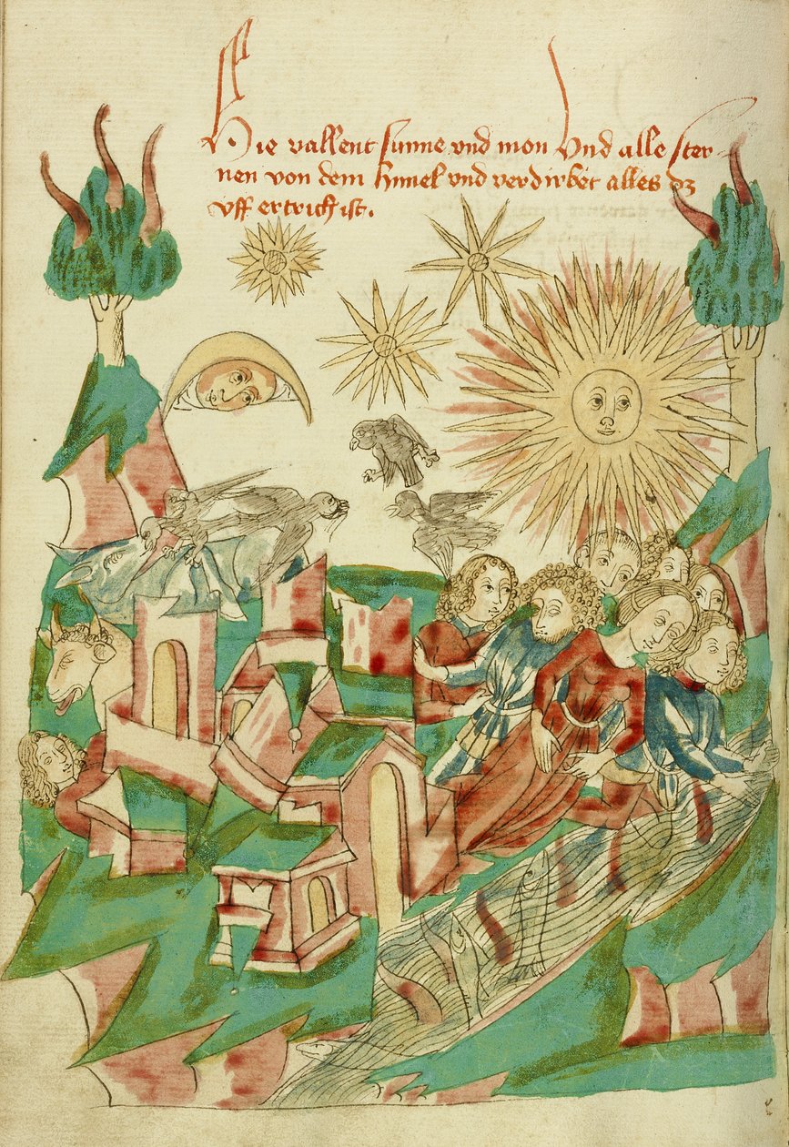 O fim do mundo Ms Ludwig XV 9 fol. 95v, 1469 (tinta, cor lava e têmpera sobre papel) de Hans Schilling