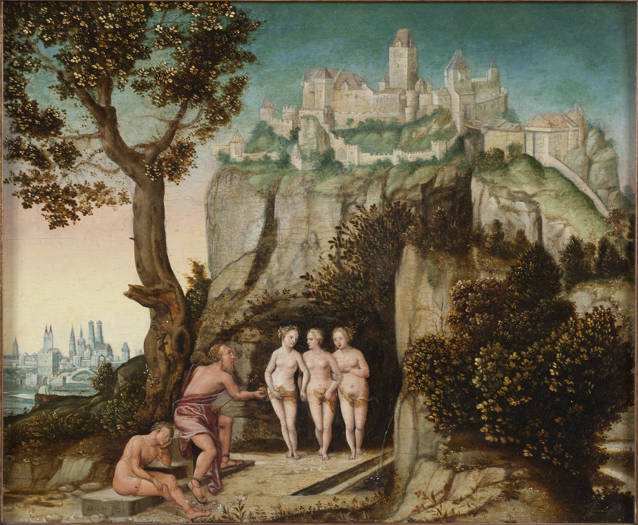 Le jugement de Paris - The Judgement of Paris, de Schoepfer, Hans, the Elder (1505-1570). Óleo sobre madeira. Dimensão : 32x41 cm. Nationalmuseum Stockholm de Hans Schoepfer