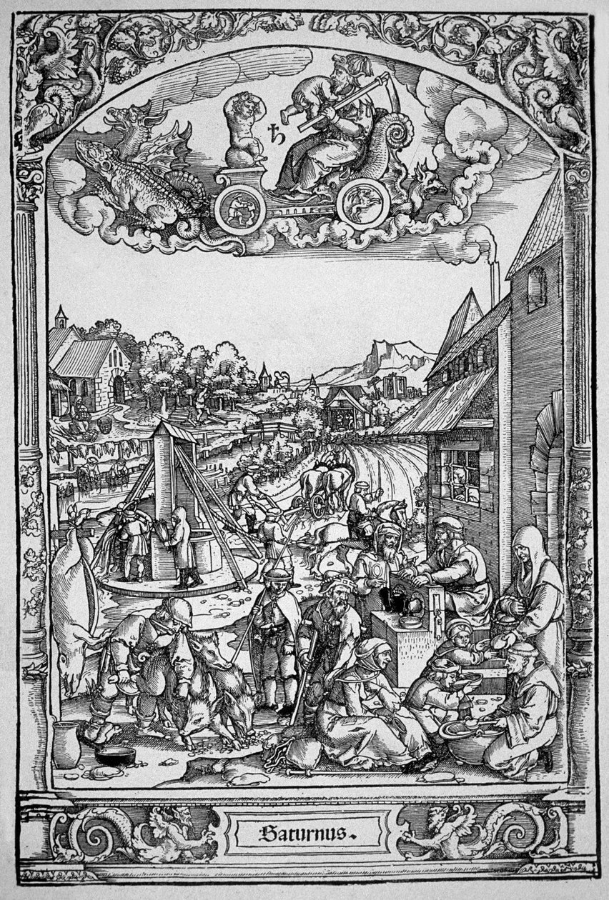 Saturno (gravura em madeira) de Hans Sebald (School of) Beham