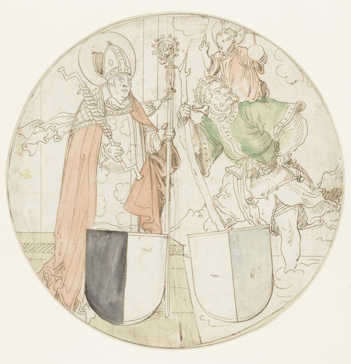 Santos Cristóvão e Erasmo, cada um com um brasão de armas de Hans Sebald Beham (possibly)