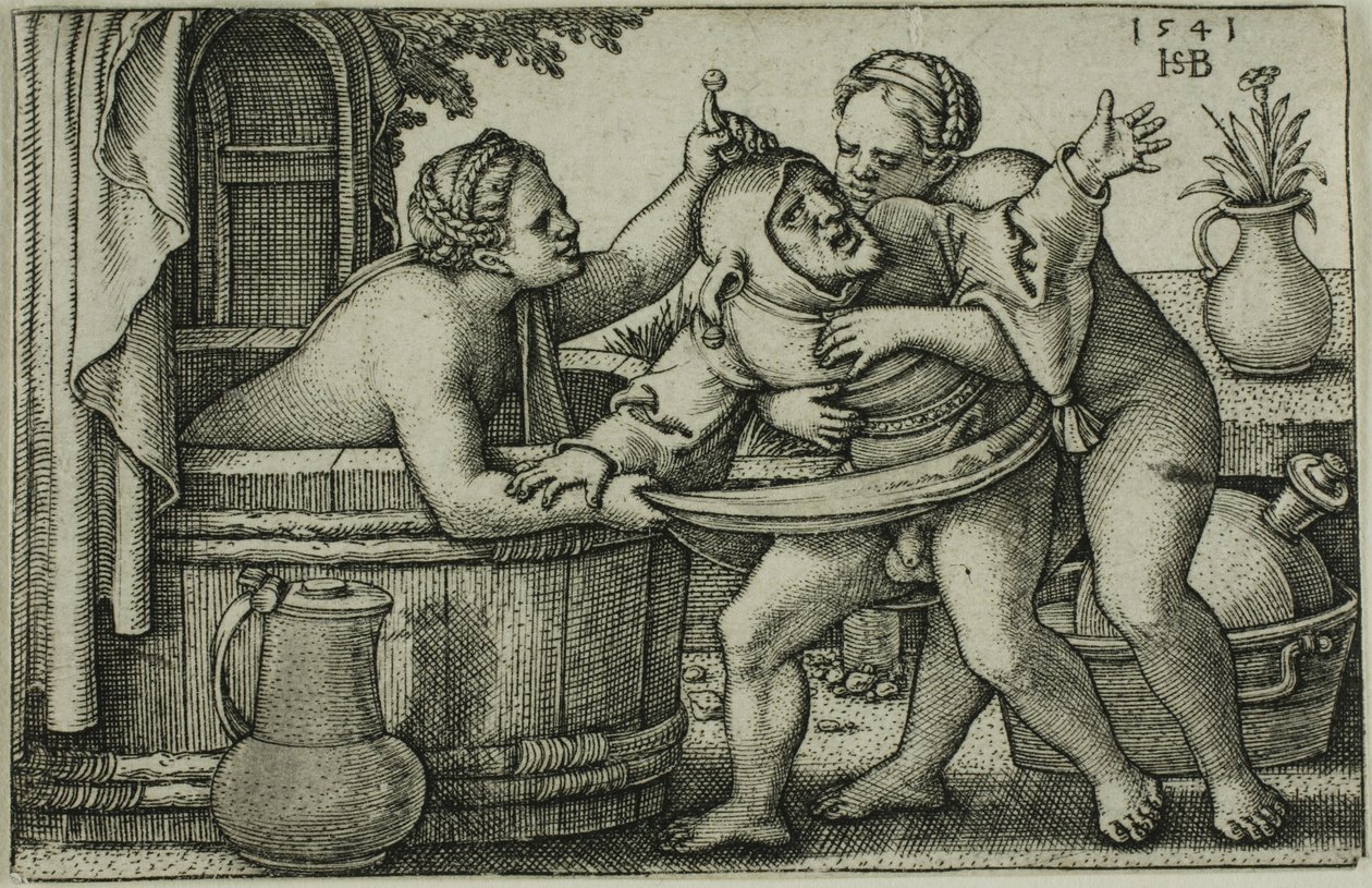 Palhaço e duas mulheres de banho de Hans Sebald Beham