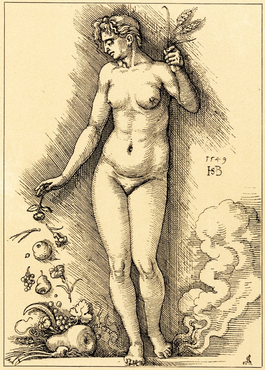 Ceres, espalhando frutas de Hans Sebald Beham