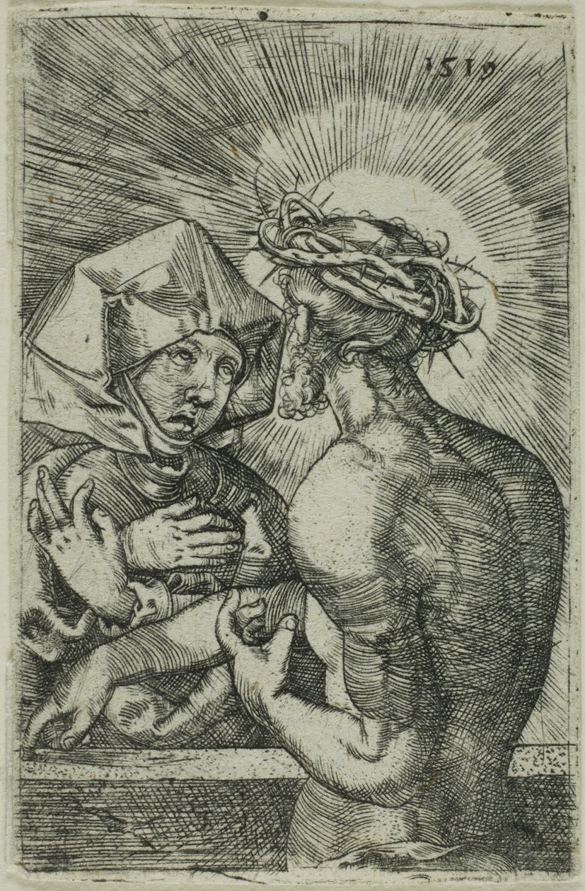 Cristo coroado de espinhos falando com sua mãe de Hans Sebald Beham