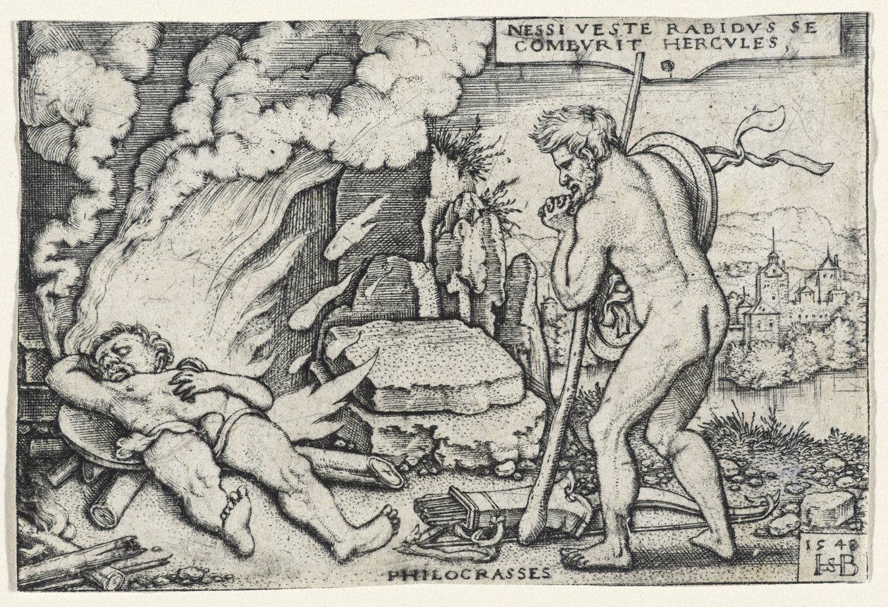Morte de Hércules, 1548 (gravura sobre papel colocado sobre papelão) de Hans Sebald Beham