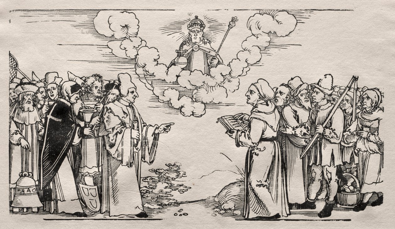 Disputa entre Lutero e um teólogo católico. de Hans Sebald Beham