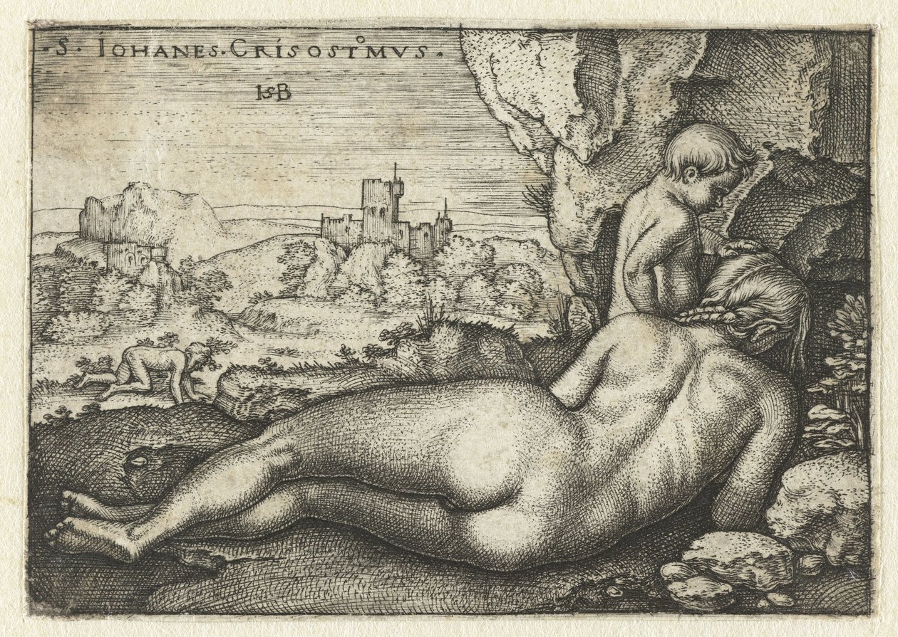 São João Crisóstomo como um eremita no deserto de Hans Sebald Beham