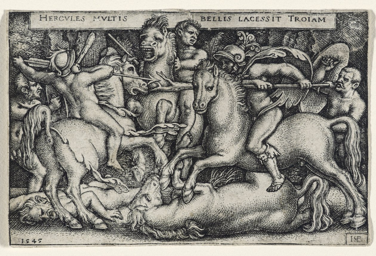 Hércules Lutando contra os troianos, 1545 (gravura em papel) de Hans Sebald Beham