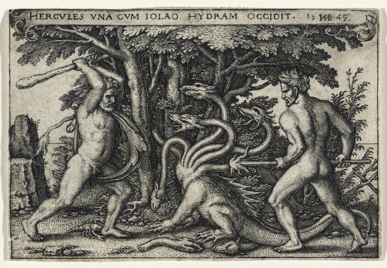 Hércules matando a Hidra, 1545 (gravura sobre papel) de Hans Sebald Beham