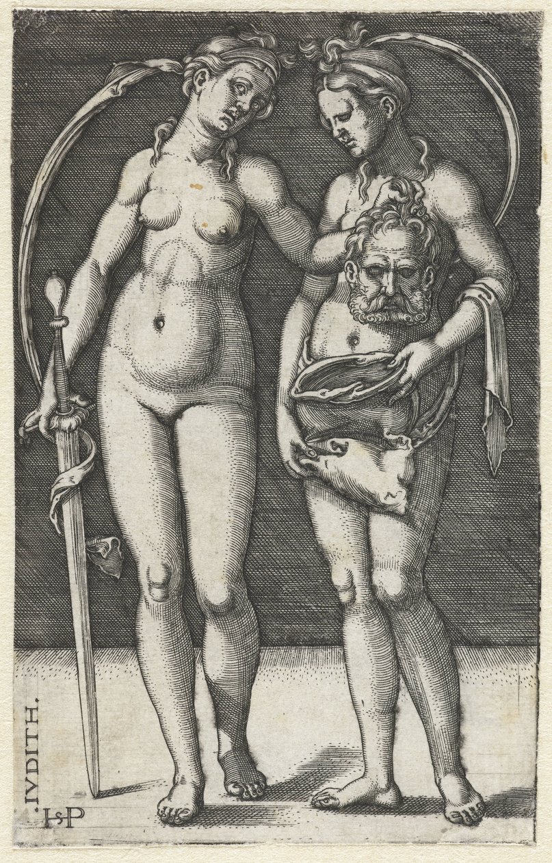 Judite com cabeça de Holofernes e serva Judith (título no objeto) de Hans Sebald Beham