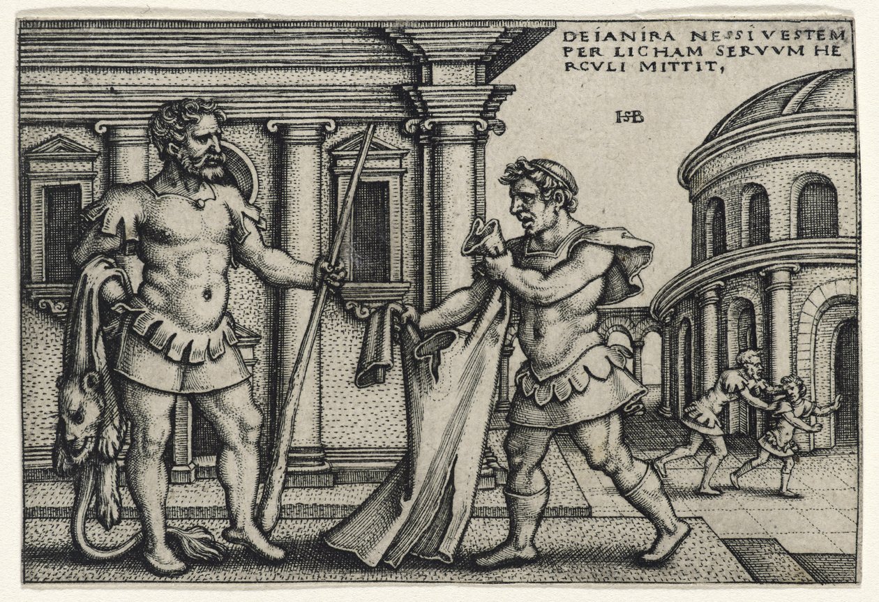 Lichas Trazendo a Peça de Nessus a Hércules, em 1540 (gravura em papel) de Hans Sebald Beham