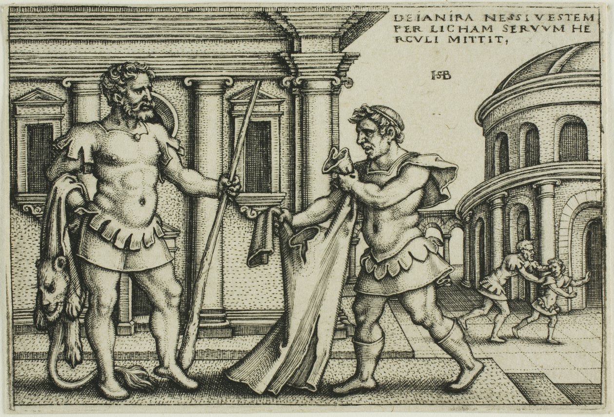 Lichas Trazendo o Traje de Nessus para Hércules, de Os Trabalhos de Hércules de Hans Sebald Beham