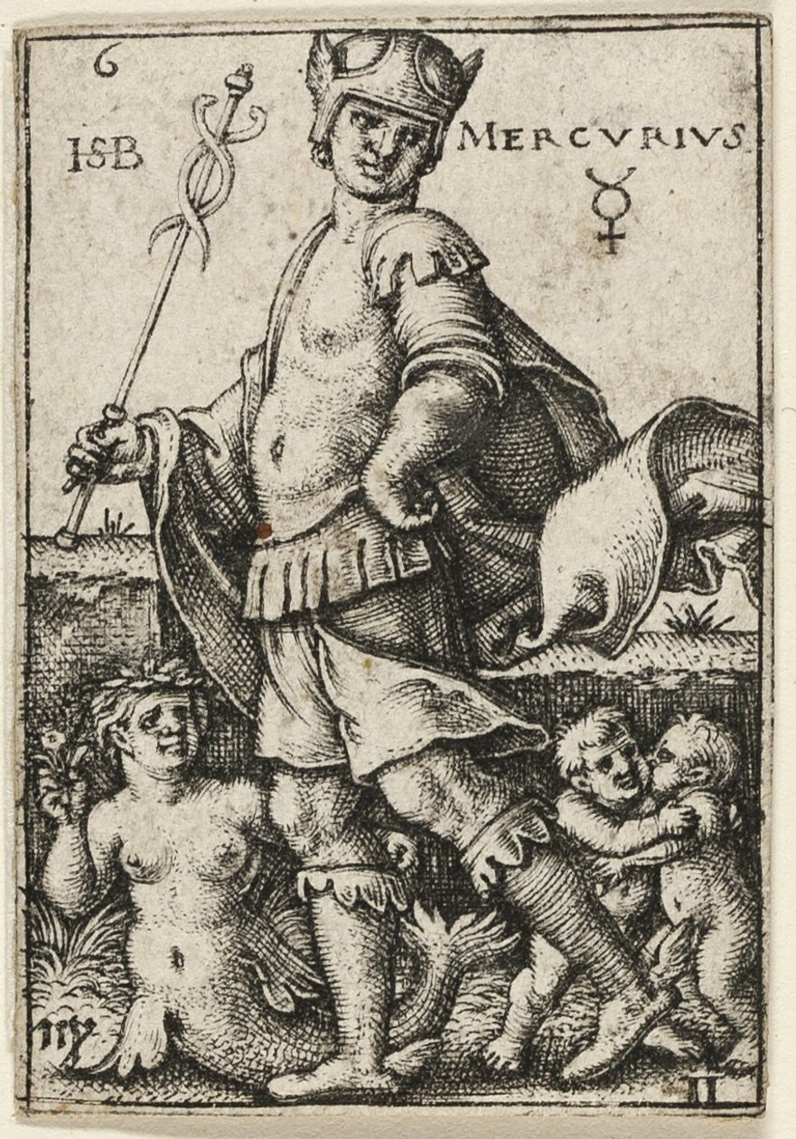Mercúrio, placa seis de Os Sete Planetas com os Zodíacos de Hans Sebald Beham