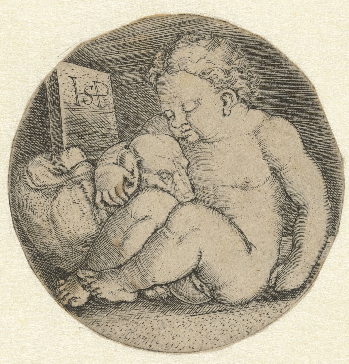 Rapariga nua com um cão de Hans Sebald Beham