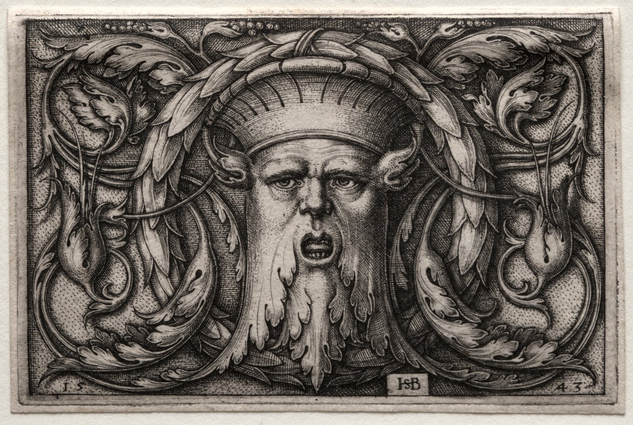 Ornamento da cabeça e coroa de sátiros, 1543. de Hans Sebald Beham
