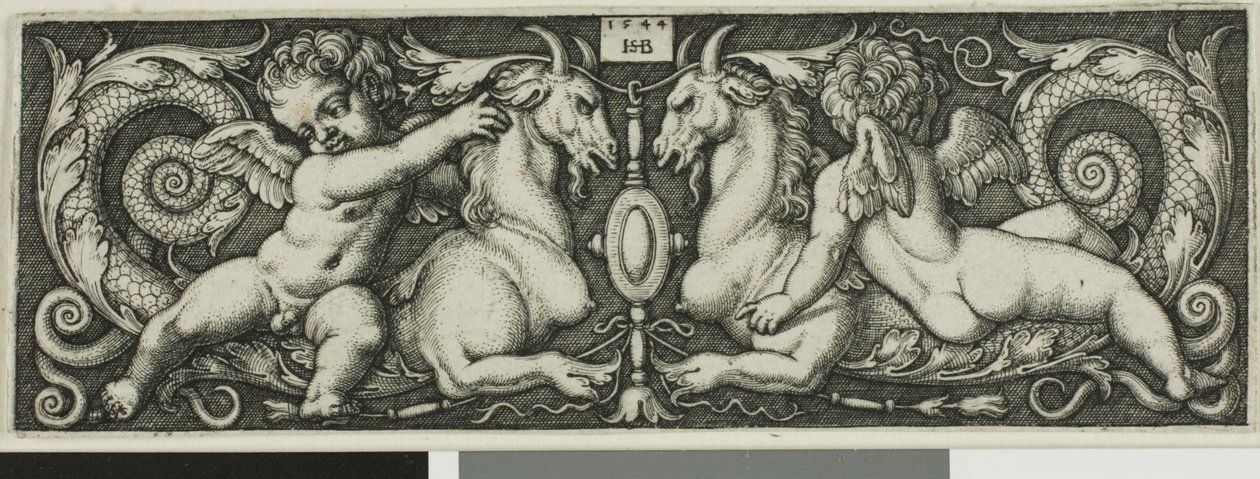 Ornamento com dois gênios montados em feras quiméricas de Hans Sebald Beham