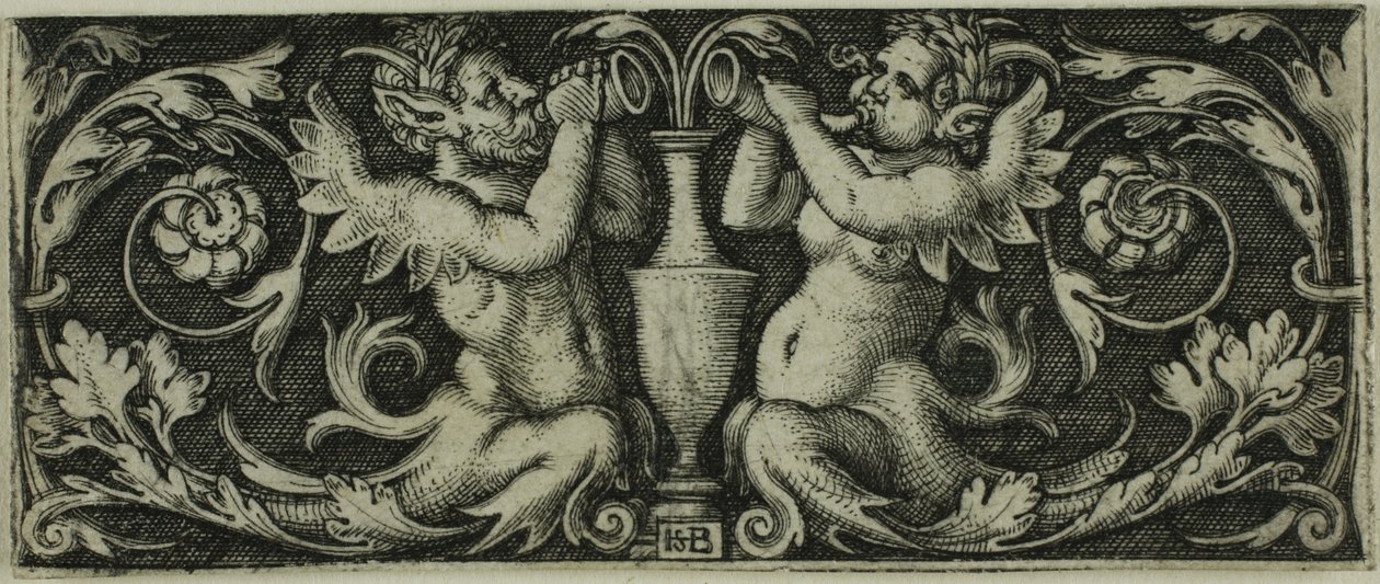Ornamento com dois tritões, de quatro vinhetas de Hans Sebald Beham