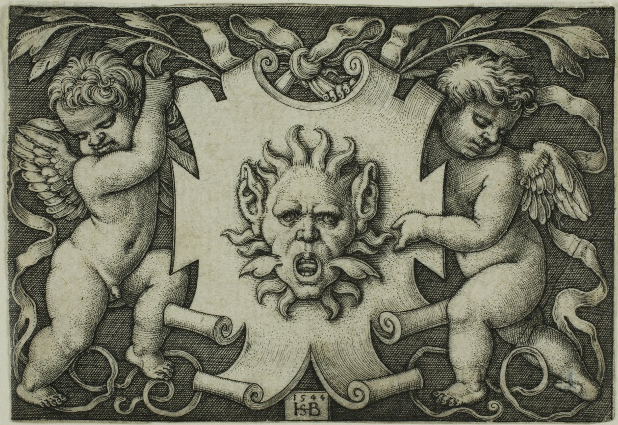 Ornamento com uma máscara realizada por dois gênios de Hans Sebald Beham