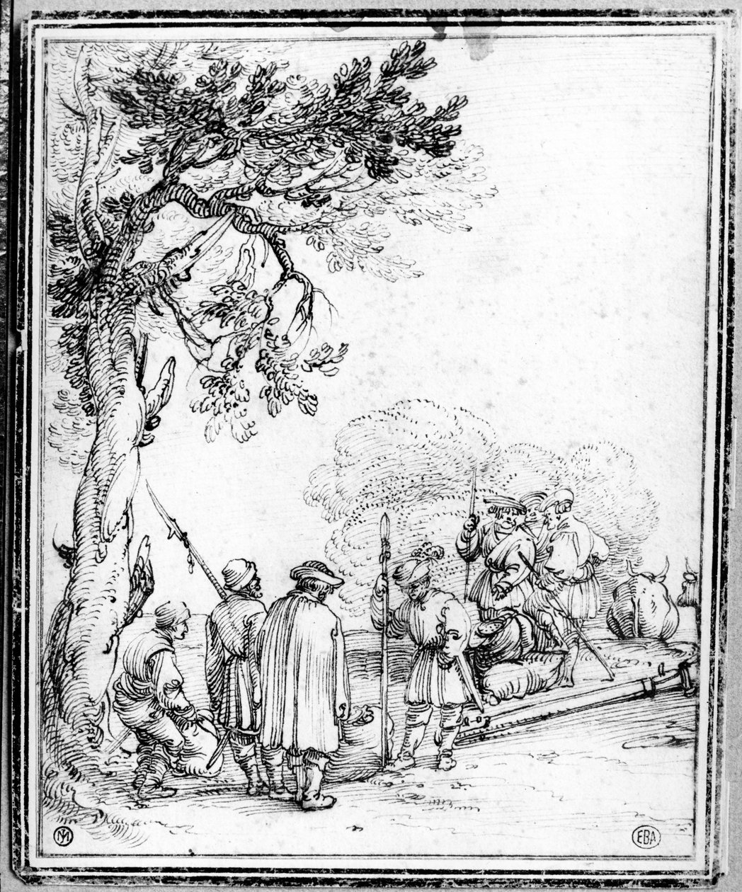 Comércio de Camponeses e Soldados (tinta sobre papel) de Hans Sebald Beham