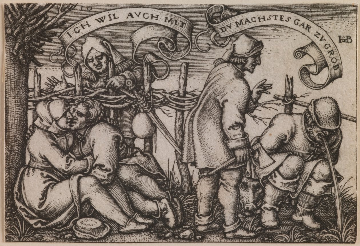 "Camponeses atrás da sebe" da série "A Festa dos Camponeses ou Os Doze Meses" de Hans Sebald Beham