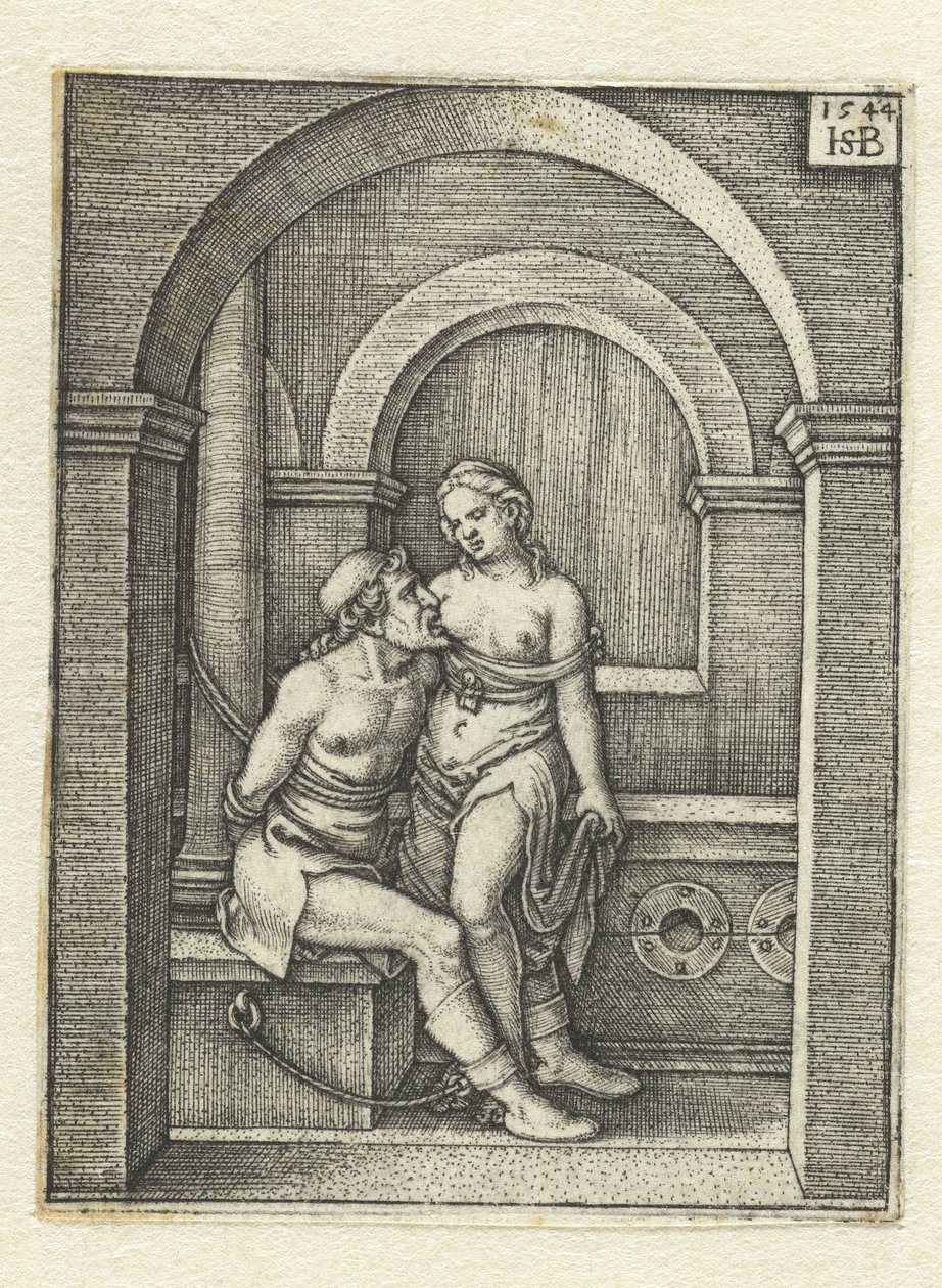 Pero amamenta Cimon acorrentado na prisão Cáritas Romana de Hans Sebald Beham