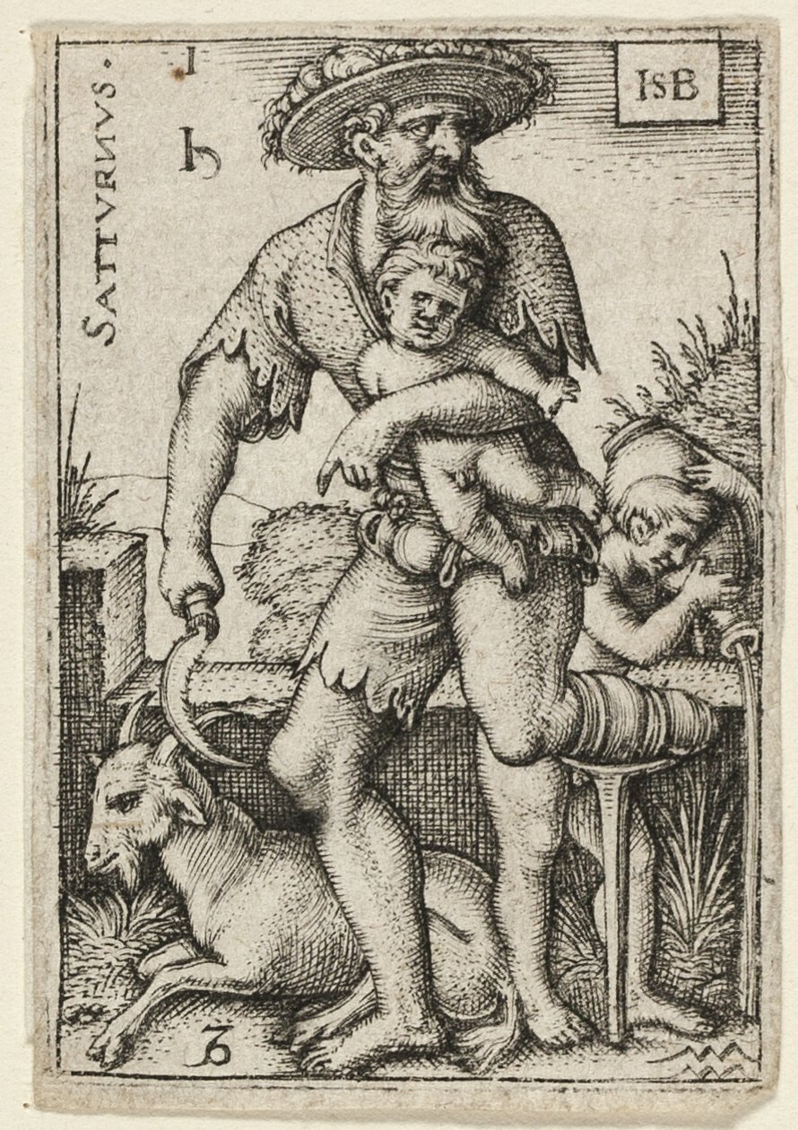Saturno, prato um de Os Sete Planetas com os Zodíacos de Hans Sebald Beham
