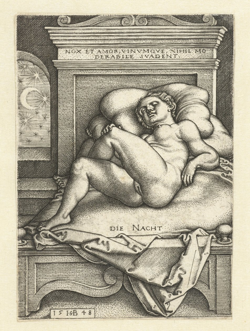 Mulher nua dormindo como a noite Naquela Noite (título no objeto) de Hans Sebald Beham