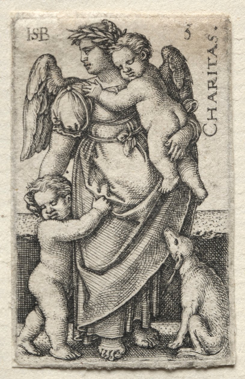 O Conhecimento de Deus e as Sete Virtudes Cardeais: Caridade - Charitas. de Hans Sebald Beham