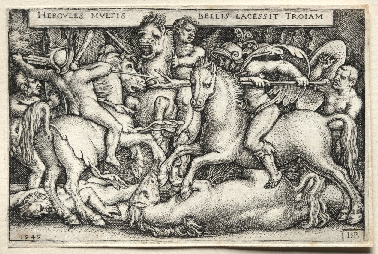 Os trabalhos de Hércules: Hércules conquistando Tróia, 1545. de Hans Sebald Beham
