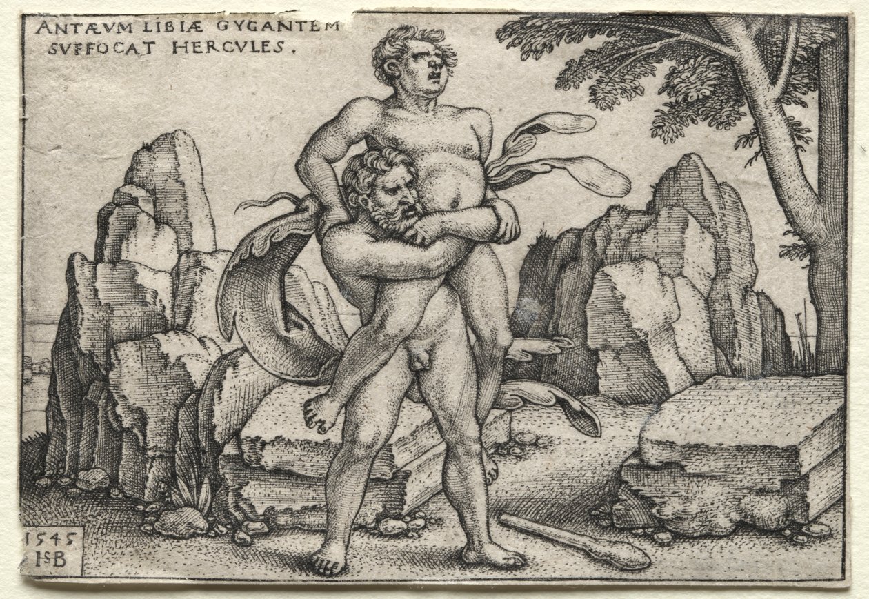 Os trabalhos de Hércules: Hércules esmagando Antaeus de Hans Sebald Beham