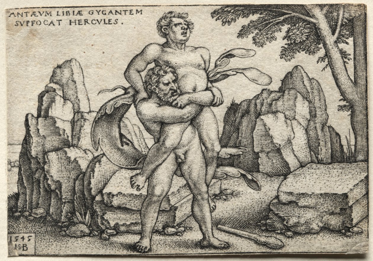 Os trabalhos de Hércules: Hércules esmagando Anteu, 1545. de Hans Sebald Beham