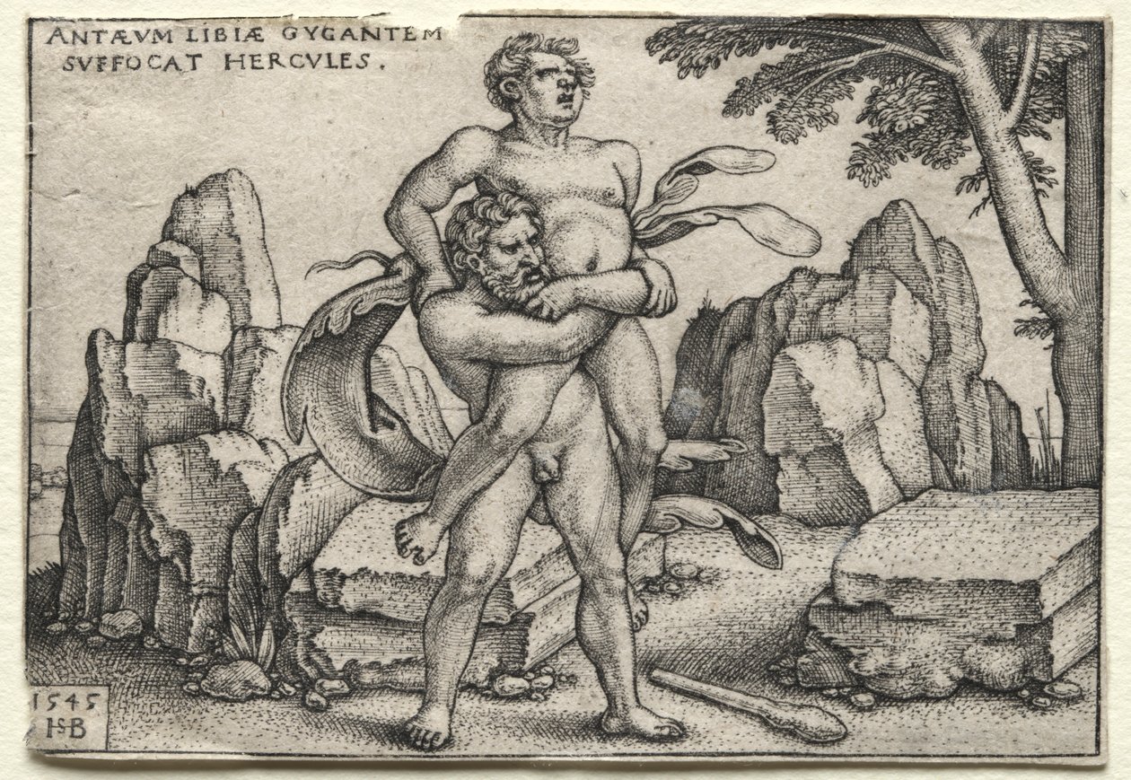 Os trabalhos de Hércules: Hércules esmagando Anteu, 1545. de Hans Sebald Beham