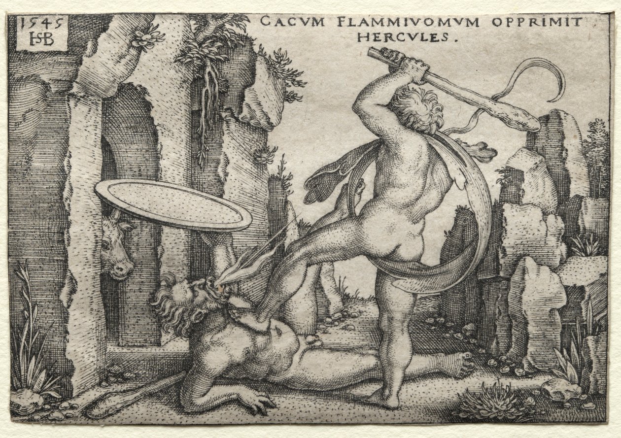 Os trabalhos de Hércules: Hércules matando o caco gigante, 1545. de Hans Sebald Beham
