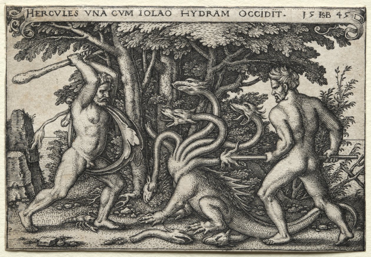 Os trabalhos de Hércules: Hércules matando a hidra de Lernean, 1545. de Hans Sebald Beham