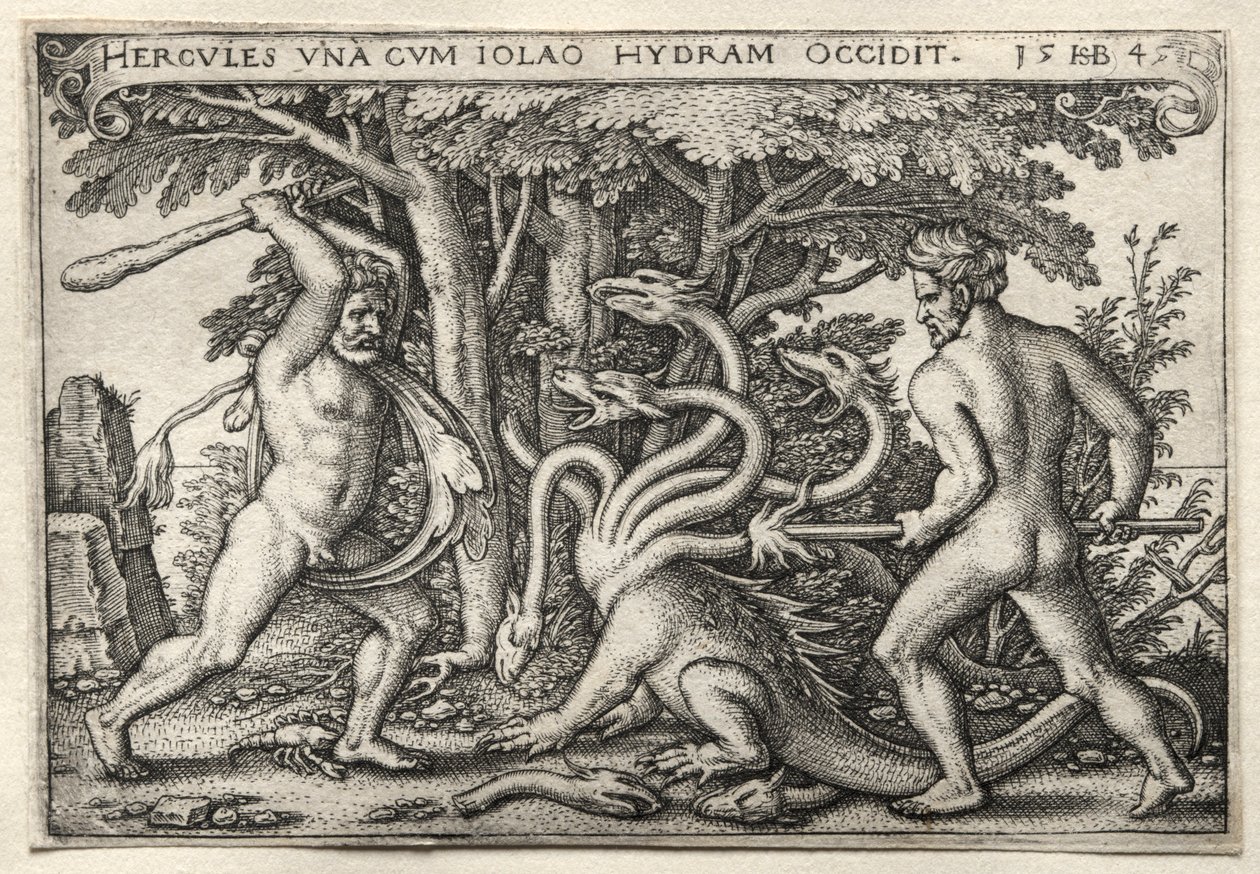 Os trabalhos de Hércules: Hércules matando a hidra de Lernean, 1545. de Hans Sebald Beham