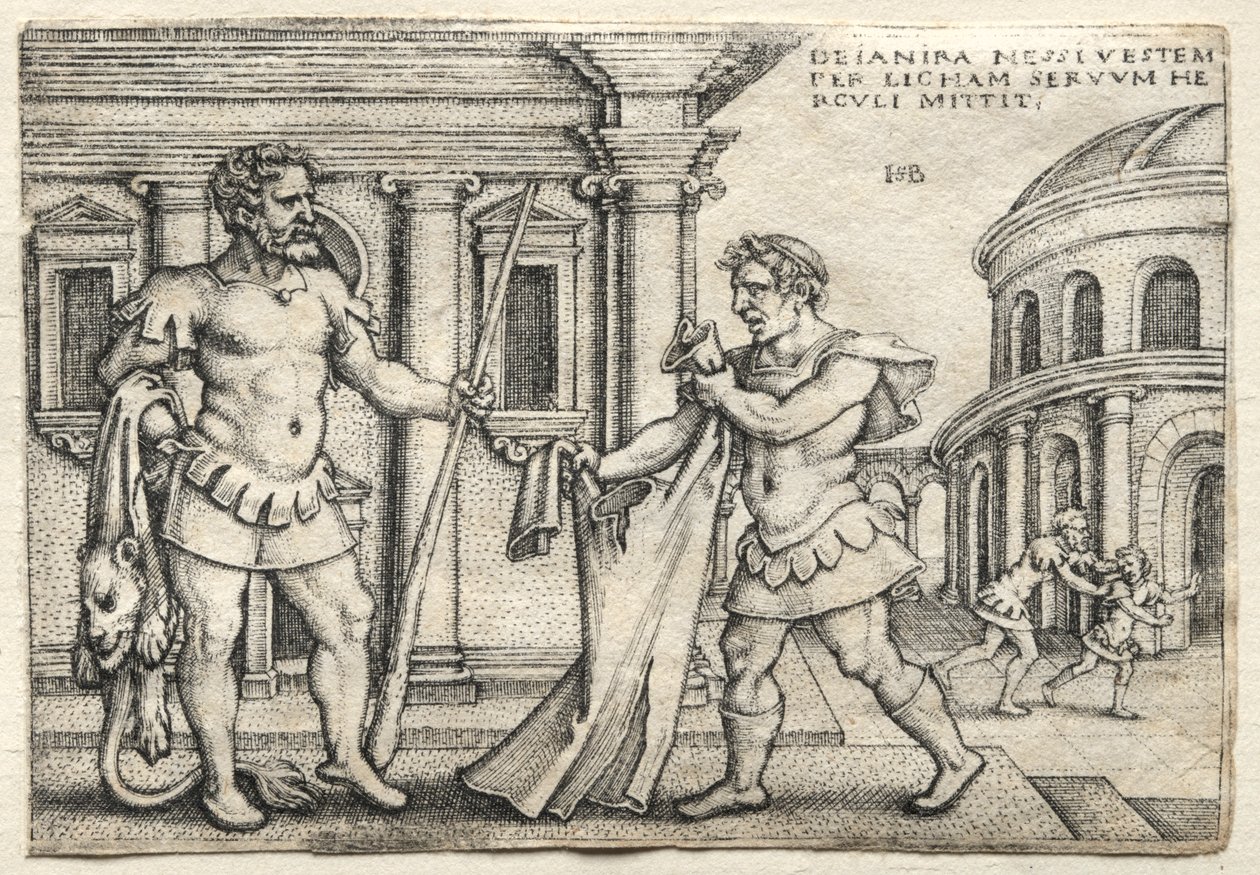 Os Trabalhos de Hércules: Hércules Recebendo a Roupa Embebida em Sangue de Nessus, 1542. de Hans Sebald Beham