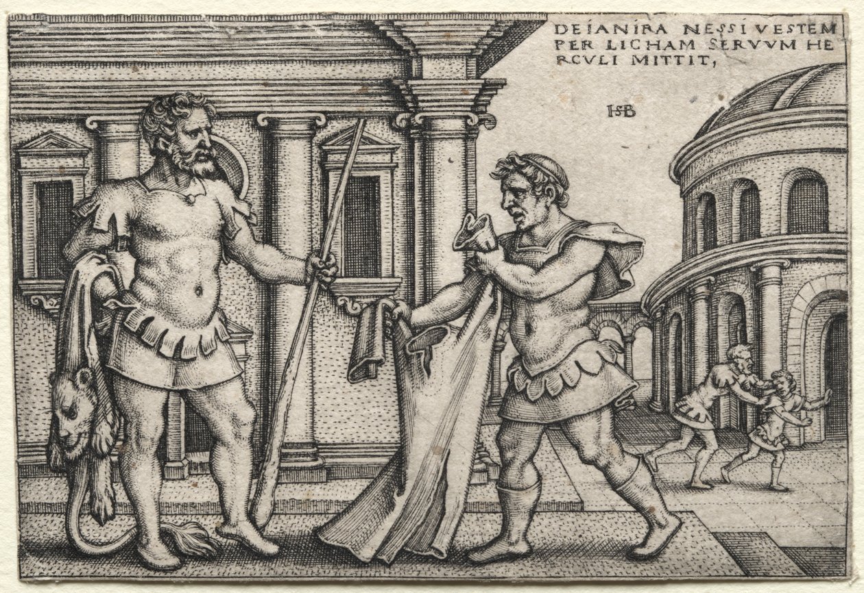 Os trabalhos de Hércules: Hércules recebendo a roupa impregnada no sangue de Nessus de Hans Sebald Beham