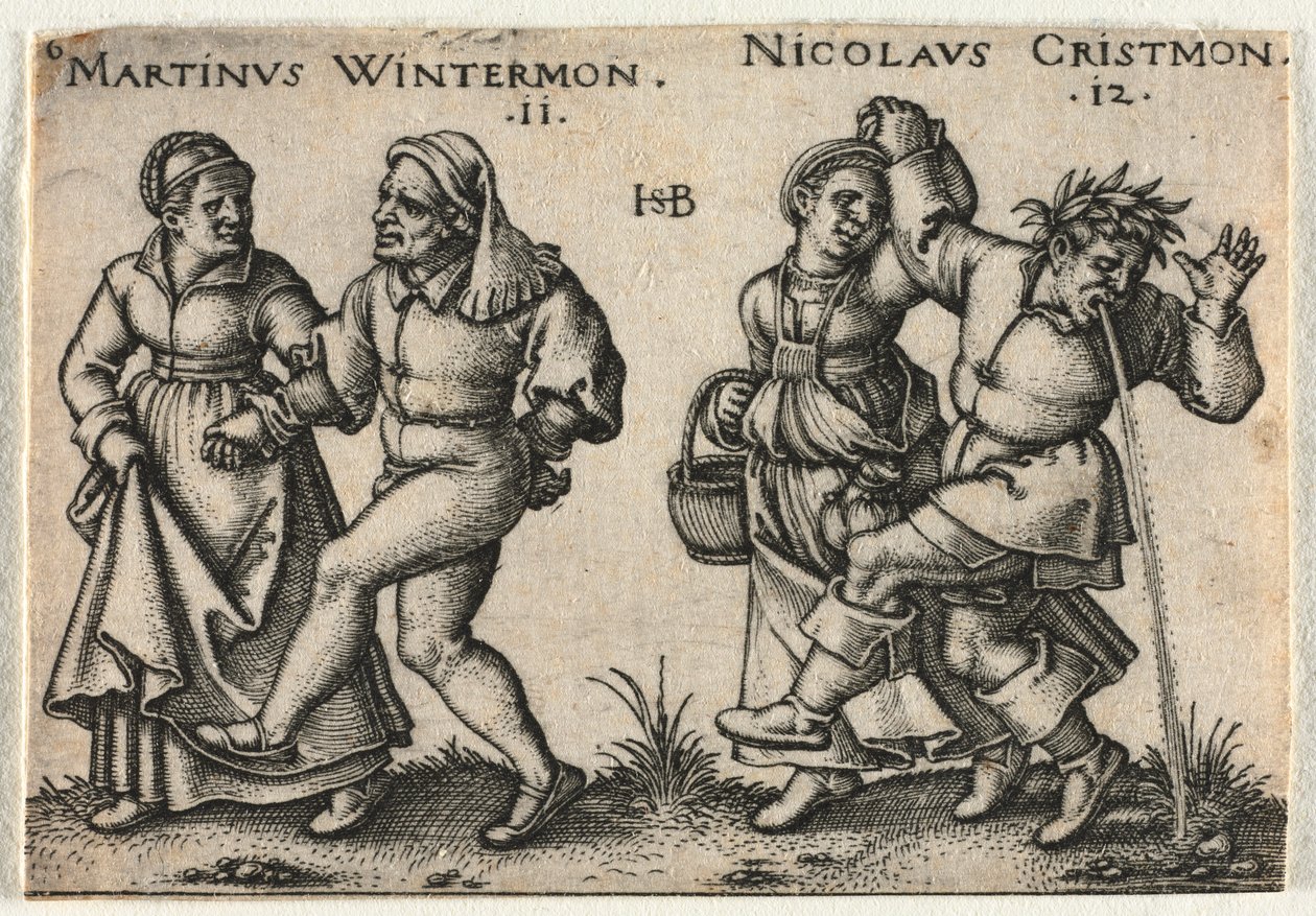 O Casamento Camponês ou os Doze Meses: 11-Martinus Wintermon 12-Nicolaus Cristmon de Hans Sebald Beham