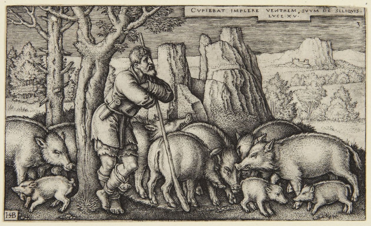 O filho pródigo III: filho entre os porcos de Hans Sebald Beham