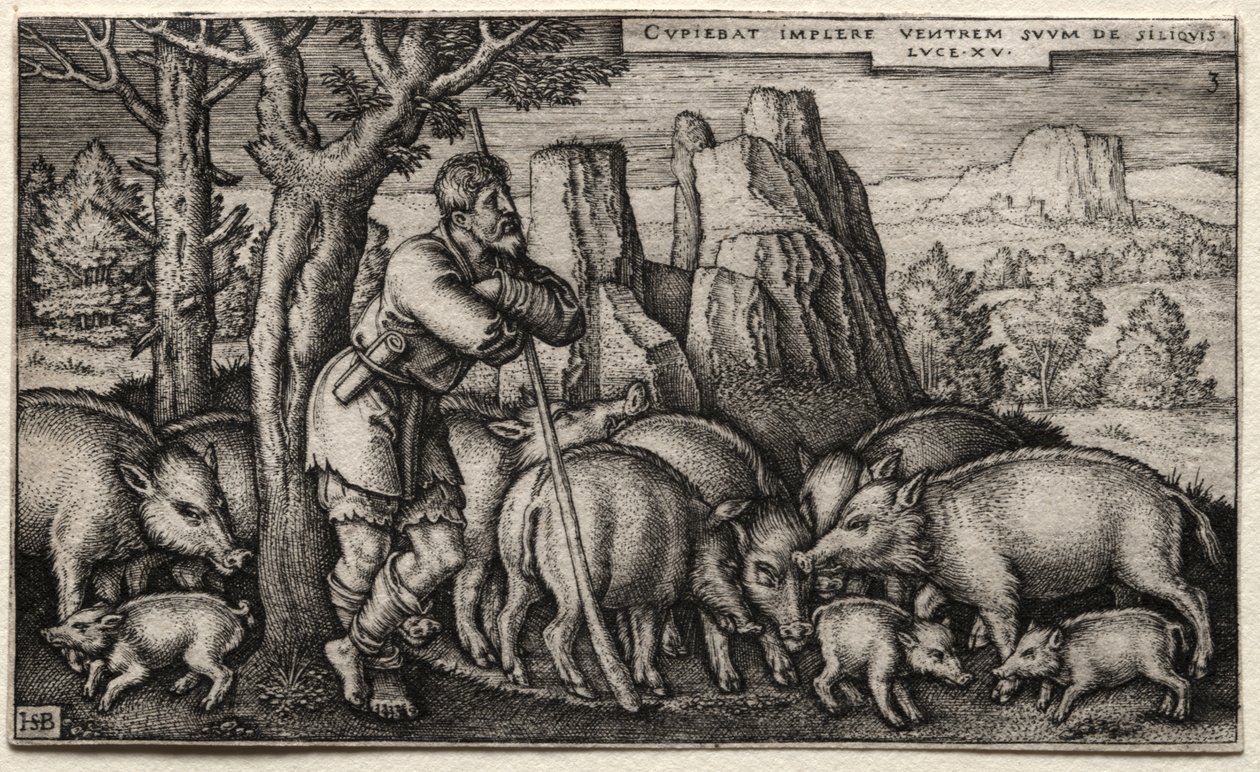 O filho pródigo: cuidando de porcos de Hans Sebald Beham