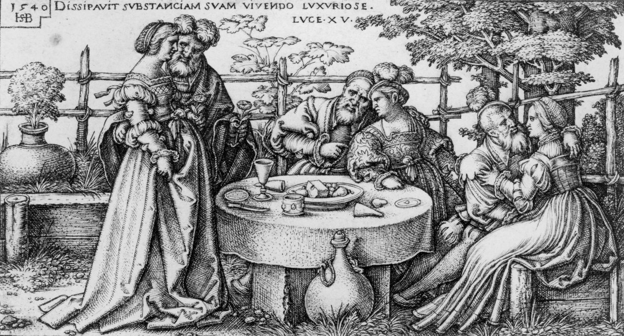 O filho pródigo que desperdiça a sua fortuna, da série "A história do filho pródigo" de Hans Sebald Beham