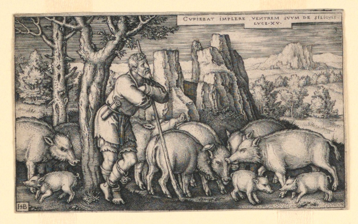 O filho pródigo entre os suínos de Hans Sebald Beham