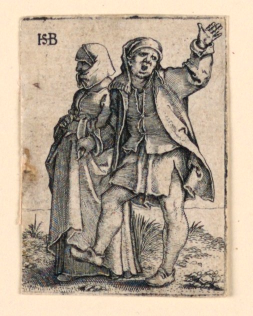 A procissão do casamento: Casal andando para a esquerda, homem voltando, levantando o braço de Hans Sebald Beham
