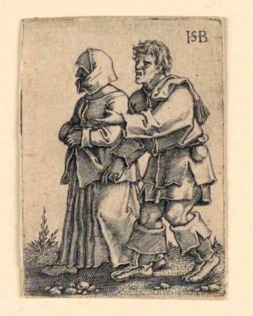 A procissão do casamento: casal andando para a esquerda, mulher usando um gorro de Hans Sebald Beham