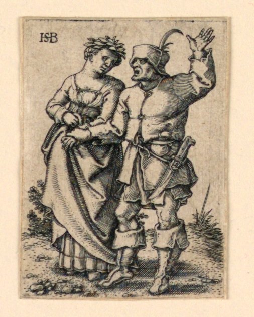 A procissão do casamento: Casal andando para a esquerda, mulher usando uma coroa de flores de Hans Sebald Beham