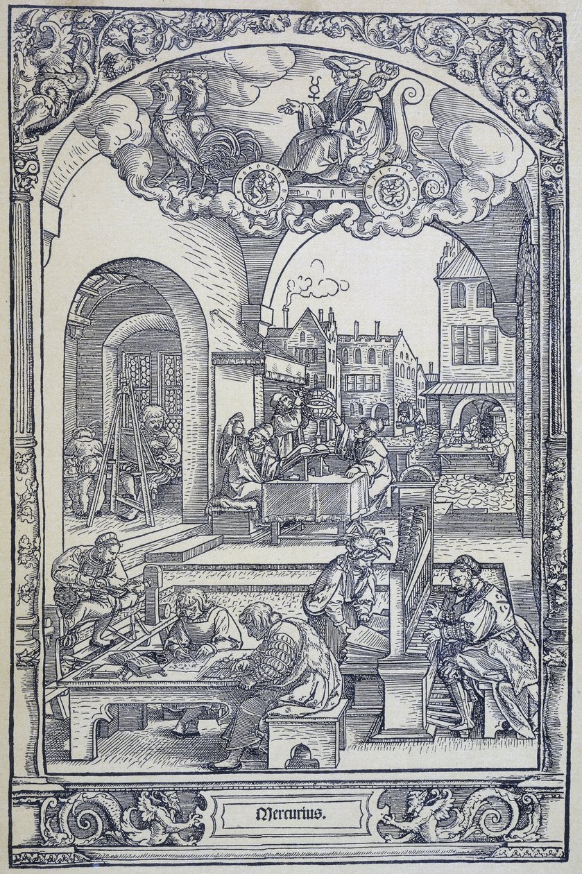 O planeta Mercúrio e artistas, estudiosos e técnicos, c1535 (gravura) de Hans Sebald Beham