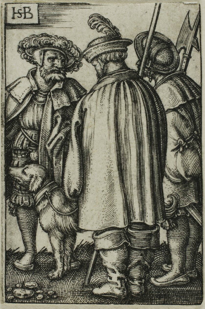 Três soldados e um cão de Hans Sebald Beham